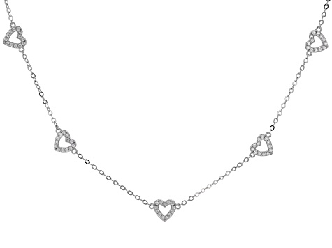 White Cubic Zirconia Platinum Over Sterling Silver Heart Necklace 0.96ctw