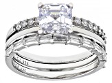 White Cubic Zirconia Platinum Over Sterling Silver Asscher Cut Ring Set Of 3 3.45ctw