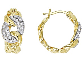 White Cubic Zirconia 18k Yellow Gold Over Sterling Silver Hoops 0.85ctw