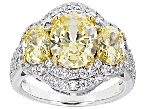 Canary And White Cubic Zirconia Rhodium Over Sterling Silver Ring 8.47ctw