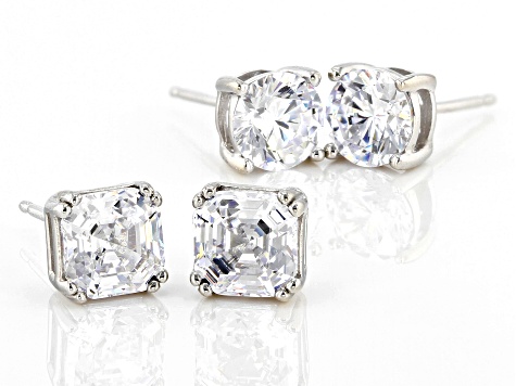 White Cubic Zirconia Platinum Over Sterling Silver Earrings Set with Gift Box 7.50ctw
