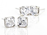 White Cubic Zirconia Platinum Over Sterling Silver Earrings Set with Gift Box 7.50ctw