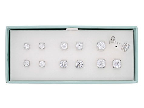 White Cubic Zirconia Platinum Over Sterling Silver Earrings Set with Gift Box 7.50ctw