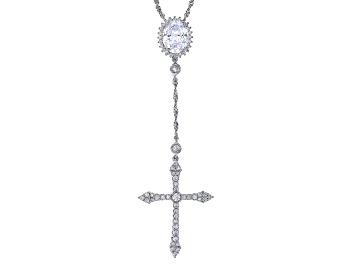 Picture of White Cubic Zirconia Rhodium Over Sterling Silver Cross Necklace 4.43ctw