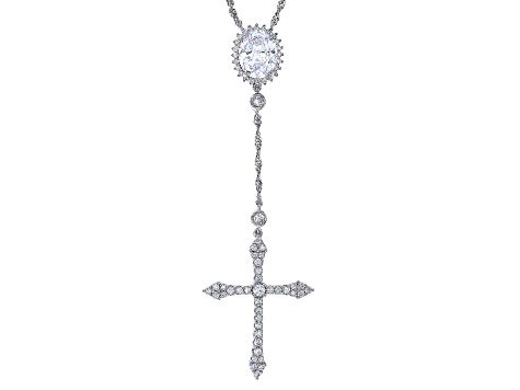 White Cubic Zirconia Rhodium Over Sterling Silver Cross Necklace 4.43ctw