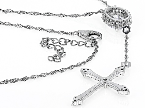 White Cubic Zirconia Rhodium Over Sterling Silver Cross Necklace 4.43ctw