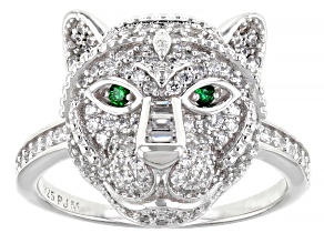 White And Green Cubic Zirconia Rhodium Over Sterling Silver Cat Ring 1.82ctw