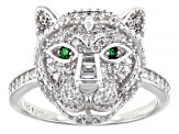 White And Green Cubic Zirconia Rhodium Over Sterling Silver Cat Ring 1.82ctw