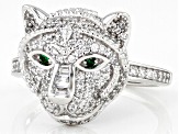 White And Green Cubic Zirconia Rhodium Over Sterling Silver Cat Ring 1.82ctw