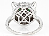 White And Green Cubic Zirconia Rhodium Over Sterling Silver Cat Ring 1.82ctw