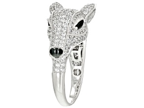 White And Black Cubic Zirconia and Black Enamel Rhodium Over Silver Deer Ring 4.58ctw