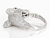 White And Black Cubic Zirconia and Black Enamel Rhodium Over Silver Deer Ring 4.58ctw