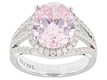 Picture of Pink And White Cubic Zirconia Rhodium Over Sterling Silver Ring 9.51ctw