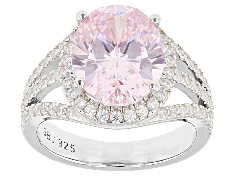 Pink And White Cubic Zirconia Rhodium Over Sterling Silver Ring 9.51ctw