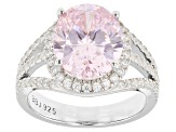 Pink And White Cubic Zirconia Rhodium Over Sterling Silver Ring 9.51ctw