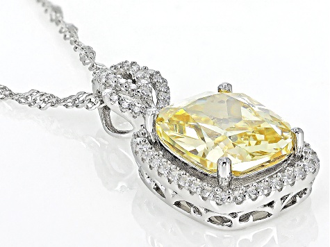 Canary And White Cubic Zirconia Rhodium Over Sterling Silver Pendant With Chain 9.86ctw