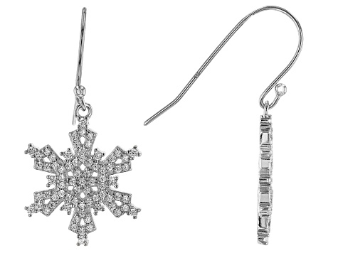 White Cubic Zirconia Platinum Over Sterling Silver Snowflake Earrings 1.28ctw