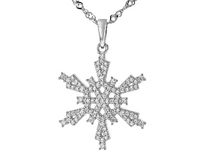 White Cubic Zirconia Platinum Over Sterling Silver Snowflake Pendant With Chain 1.00ctw