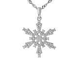 White Cubic Zirconia Platinum Over Sterling Silver Snowflake Pendant With Chain 1.00ctw