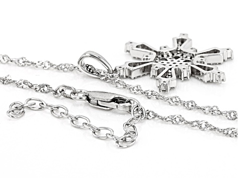 White Cubic Zirconia Platinum Over Sterling Silver Snowflake Pendant With Chain 1.00ctw