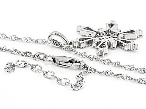 White Cubic Zirconia Platinum Over Sterling Silver Snowflake Pendant with Chain 1.00ctw