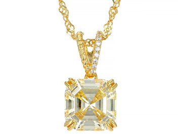 Picture of Canary And White Cubic Zirconia 18k Yellow Gold Over Sterling Silver Asscher Cut Pendant 8.81ctw