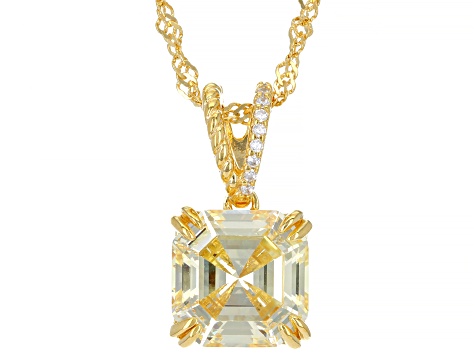 Canary And White Cubic Zirconia 18k Yellow Gold Over Sterling Silver Asscher Cut Pendant 8.81ctw