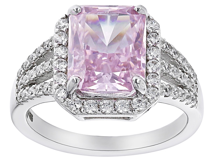 Pink And White Cubic Zirconia Rhodium Over Sterling Silver