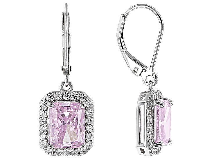 Pink And White Cubic Zirconia Rhodium Over Silver Ice Flower Cut Earrings 11.65ctw