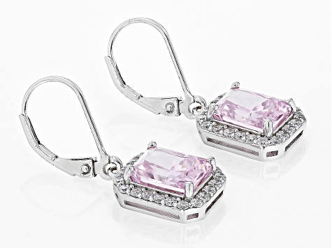 Pink And White Cubic Zirconia Rhodium Over Silver Ice Flower Cut Earrings 11.65ctw