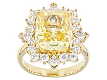 Picture of Canary And White Cubic Zirconia 18k Yellow Gold Over Sterling Silver Ice Flower Cut Ring 13.23ctw