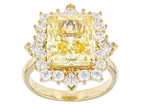Canary And White Cubic Zirconia 18k Yellow Gold Over Sterling Silver Ice Flower Cut Ring 13.23ctw