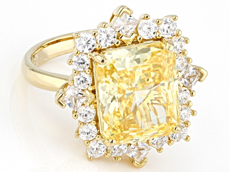 Canary And White Cubic Zirconia 18k Yellow Gold Over Sterling Silver Ice Flower Cut Ring 13.23ctw