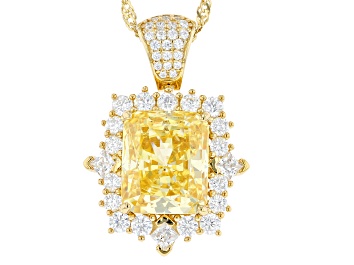 Picture of Canary And White Cubic Zirconia 18k Yellow Gold Over Silver Ice Flower Cut Pendant With Chain