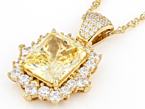 Canary And White Cubic Zirconia 18k Yellow Gold Over Silver Ice Flower Cut Pendant With Chain