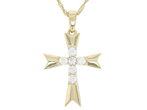 White Cubic Zirconia 18k Yellow Gold Over Sterling Silver Cross Pendant With Chain 1.00ctw