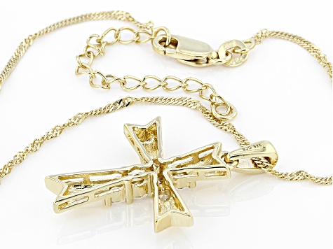 White Cubic Zirconia 18k Yellow Gold Over Sterling Silver Cross Pendant With Chain 1.00ctw