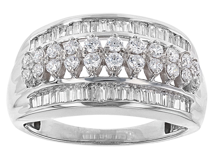 White Cubic Zirconia Platinum Over Sterling Silver Ring 1.35