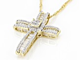 White Cubic Zirconia 18k Yellow Gold Over Sterling Silver Cross Pendant With Chain 1.10ctw