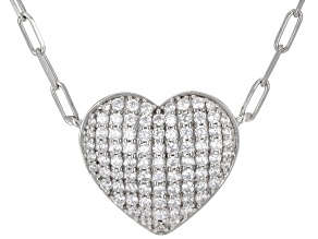 White Cubic Zirconia Rhodium Over Sterling Silver Paperclip Heart Necklace 1.90ctw