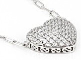 White Cubic Zirconia Rhodium Over Sterling Silver Paperclip Heart Necklace 1.90ctw