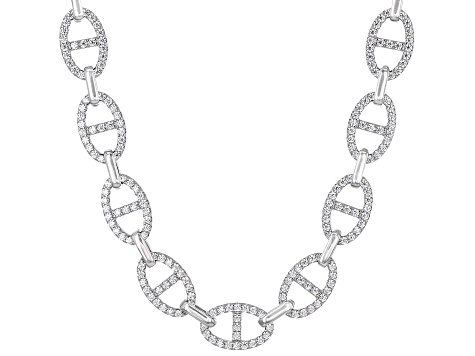 White Cubic Zirconia Rhodium Over Sterling Silver Mariner Link Necklace 10.72ctw