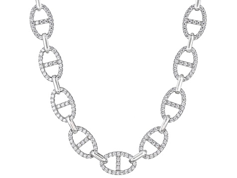 White Cubic Zirconia Rhodium Over Sterling Silver Mariner Link Necklace 10.72ctw