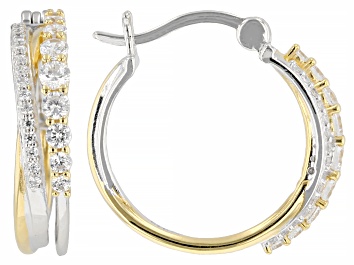Picture of White Cubic Zirconia Rhodium And 18k Yellow Gold Over Sterling Silver Hoops 1.27ctw
