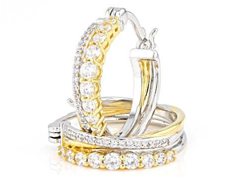 White Cubic Zirconia Rhodium And 18k Yellow Gold Over Sterling Silver Hoops 1.27ctw