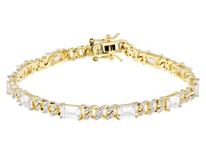White Cubic Zirconia Rhodium and 18k Yellow Gold Over Sterling Silver Tennis Bracelet 10.57ctw