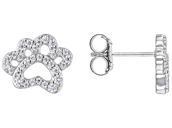 Picture of White Cubic Zirconia Rhodium Over Sterling Silver Paw Print Earrings 0.66ctw