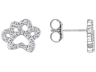 White Cubic Zirconia Rhodium Over Sterling Silver Paw Print Earrings 0.66ctw