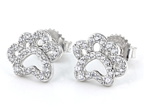 White Cubic Zirconia Rhodium Over Sterling Silver Paw Print Earrings 0.66ctw