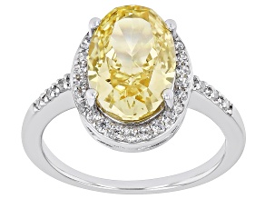Yellow And White Cubic Zirconia Rhodium Over Sterling Silver Starry Cut Ring 7.47ctw